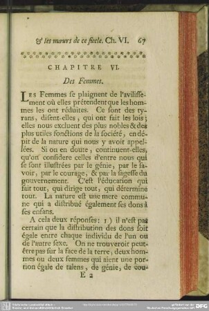 Chapitre VI. Des Femmes