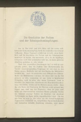 Die Geschichte der Pocken und der Schutzpockenimpfungen