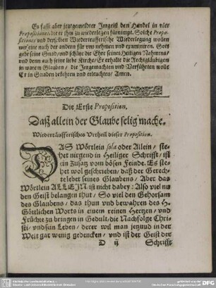 Die Erste Proposition. Daß allein der Glaube selig mache