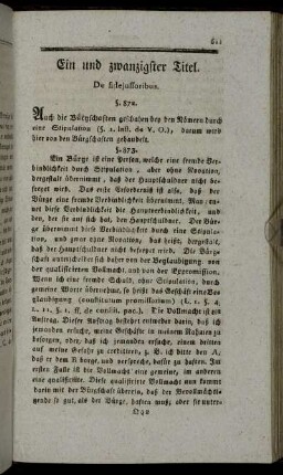 Ein und zwanzigster Titel. De fidejussoribus.