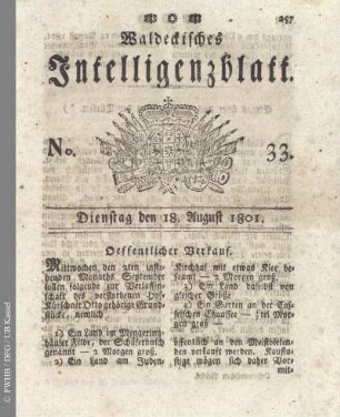 No. 33, Dienstag den 18. August 1801