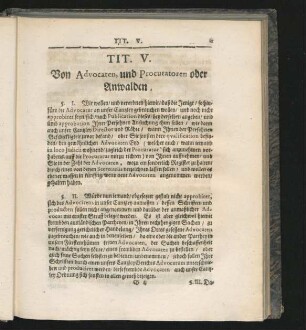 Tit. V. Von Advocaten, und Procuratoren oder Anwalden.