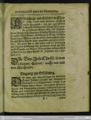 Leichenpredigt : Praeservativ wider die Verwehsung. [Antritt zur Predigt]. [Leich-Text]. Eingang zur Erklärung. Erklärung