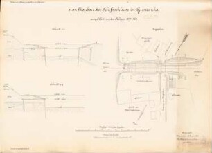 Schleuse, Guszianka: Lageplan 1:500, Schnitte 1:100