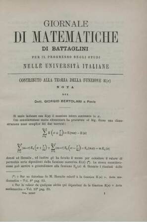 Contributo alla teoria della funzione E(x).