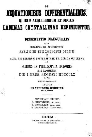 De aequationibus differentialibus quibus aequilibrium et motus laminae crystallinae definuntur