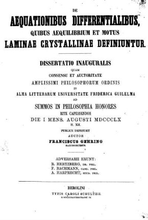De aequationibus differentialibus quibus aequilibrium et motus laminae crystallinae definuntur