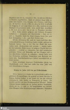 Leipzig im Jahre 1813 bis zur Völkerschlacht