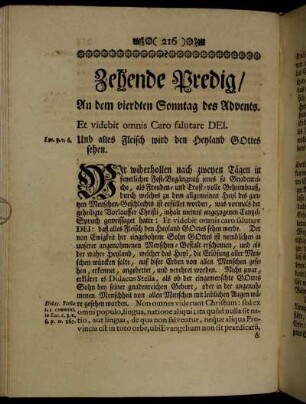 Zehende Predig/ An dem vierdten Sonntag des Advents.
