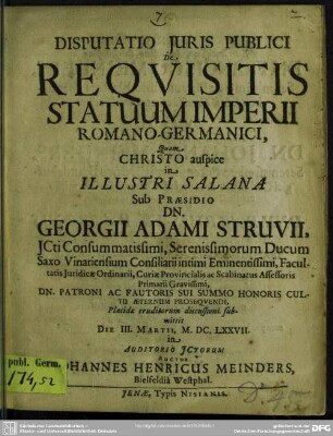 Disputatio Juris Publici De Reqvisitis Statuum Imperii Romano-Germanici
