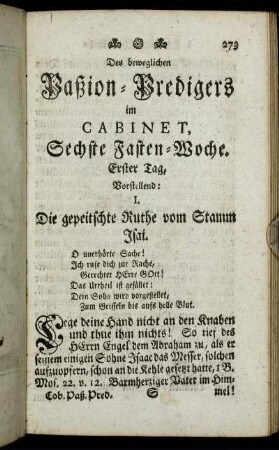 Des beweglichen Paßion-Predigers im Cabinet, Sechste Fasten-Woche.