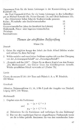 Themen der schriftlichen Reifeprüfung