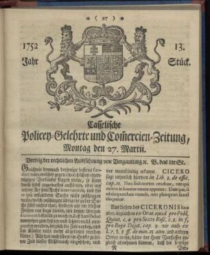 13. Stueck, Montag den 27. Martii 1752
