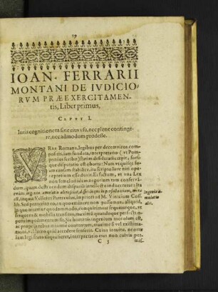 Ioan Ferrarii Montani De Ivdiciorvm Praeexercitamentis, Liber primus