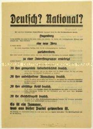 Flugblatt der NSDAP gegen die Deutschnationale Volkspartei und Aufruf zur preußischen Landtagswahl 1932