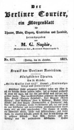 No. 823, Freitag, den 30. October 1829