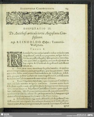 Disputatio IX. De Antithesi articuli tertii Augustanae Confeßionis