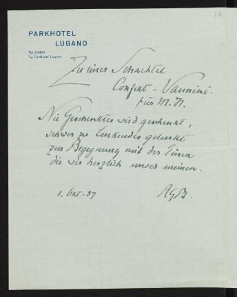 Brief von Rudolf G. Binding an Margarete Hauptmann
