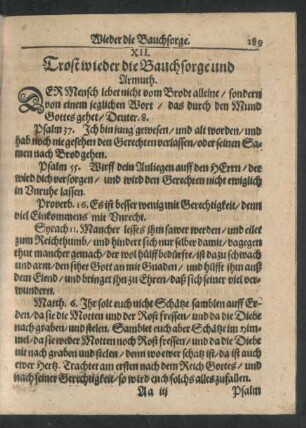 XII. Trost wieder die Bauchsorge und Armuth.