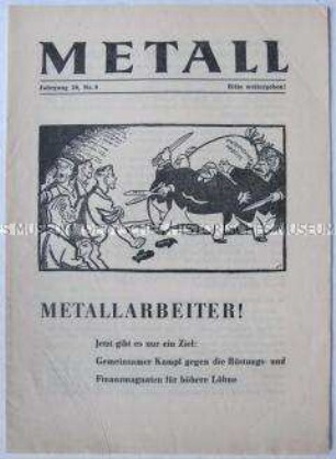 Mitteilungsblatt des FDGB für Westberliner Metallarbeiter u.a. zur Auseinandersetzung mit dem DGB