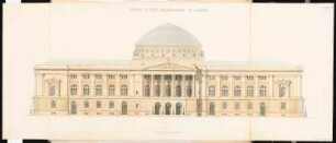 Preußisches Parlament, Berlin Schinkelwettbewerb 1868: Aufriss Straßenansicht Unter den Linden; Maßstabsleiste