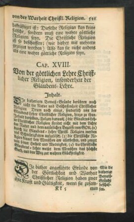 Cap. XVIII. Von der göttlichen Lehre Christlicher Religion, insonderheit der Glaubens-Lehre.