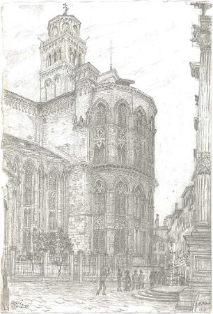 Wach, Hugo; Venedig (Italien); "Venezia ein architektonisches Portrait in Lithographien von H.C.C. Wach. Zweiter Teil: Blatt 37-69", Vorzeichnungen für geplante Publikation - Santa Maria Gloriosa dei Frari (Perspektive)