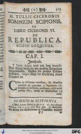 Somnium Scipionis Ex Libro Ciceronis VI. De Republica.