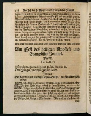 736-746, Am Fest des heiligen Apostels und Evangelisten Joannis. Predig