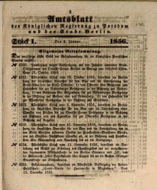 Amtsblatt der Regierung in Potsdam. 1856