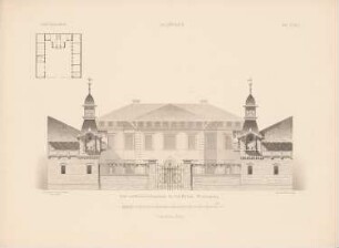 Stall und Wirtschaftsgebäude der Villa Wollank, Berlin: Grundriss, Ansicht (aus: Architektonisches Skizzenbuch, H. 145/3, 1878)