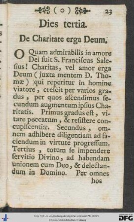 Dies tertia. De Charitate erga Deum.