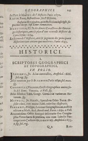 243-300, I. Scriptores Geographici et Topographici - VI. Historici Ordinum Militarium