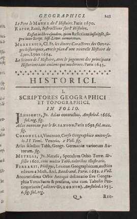 243-300, I. Scriptores Geographici et Topographici - VI. Historici Ordinum Militarium