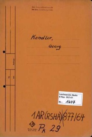 Personenheft Georg Kendler (*08.08.1902), SS-Sturmscharführer