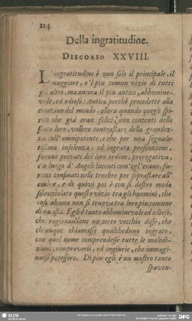 Della ingratitudine. Discorso XXVIII.