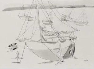 Boote vor See mit Sturmhimmel