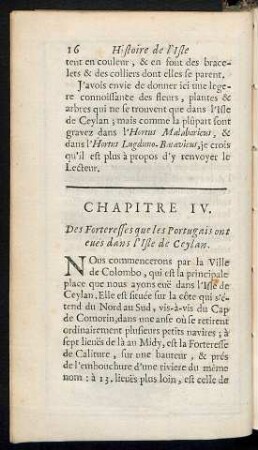 Chapitre IV. Des forteresses que les Portugais ont eues dans l'Isle de Ceylan