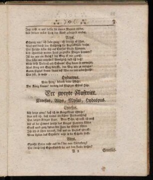 Der zweyte Auftritt. Croesus, Atys, Mysus, Hydaspus.