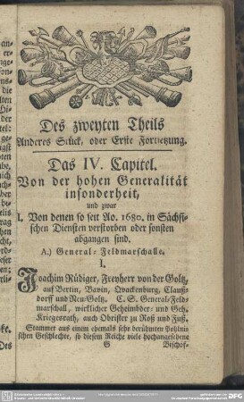 Das IV. Capitel. Von der hohen Generalität insonderheit ...