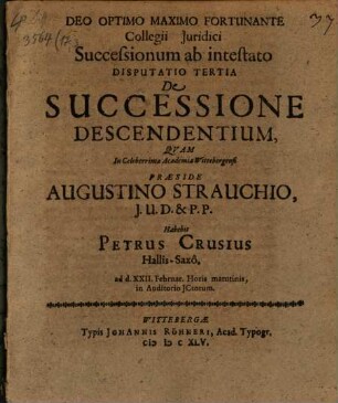 Disputationes de successionibus ab intestato septem, 3. De successione descendentium