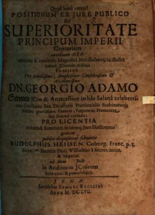 Positionum ... de superioritate principum Imperii centuriam