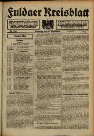 Zweite Ausgabe vom Samstag, den 26. September 1914.