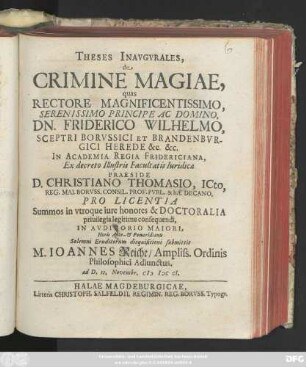 Theses Inavgvrales, de Crimine Magiae