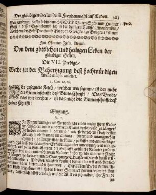 Die VII. Predigt/ Welche zu der Behertzigung deß hochwürdigen Abendmahls anleitet.