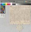 Werden. -Abt Beda belehnt nach dem Tod des bisherigen Vasallen Johann Adolf Dornenbusch dessen ältesten Sohn Heinrich Dornenbusch, auch zu Mitbehuf der Geschwister Heinrichs, zu Dienstmannsrecht mit dem Lehngut Dornenbusch samt einem zugehörigen Kotten im Kirchspiel Mintard. Der Belehnte hat gehuldigt im Beisein der Dienstmanns- Lehnmannen Johann Everhard Dingerkus, Rats und Kanzleidirektors, und F.J. Müller, Landrichters des Abts. - Or., Sekretsiegel (Oblatensiegel), Unterschrift