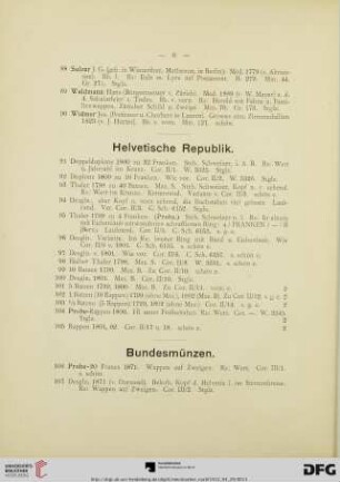 [Helvetische Republik, Bundesmünzen, Aargau, etc.] (Nr. 91-175)