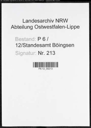 Sterberegister Standesamt Böingsen