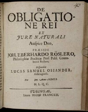 De Obligatione Rei Ex Iure Naturali : Die [] Ian. Anno MDCCX.