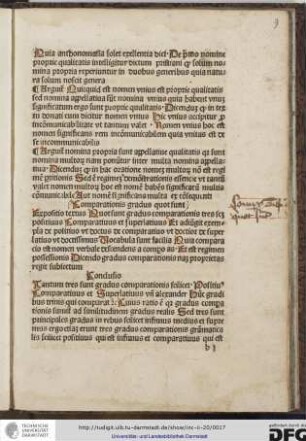 Expositio textus: quot sunt gradus comparationis tres scilicet positivus comparativus et superlativus
